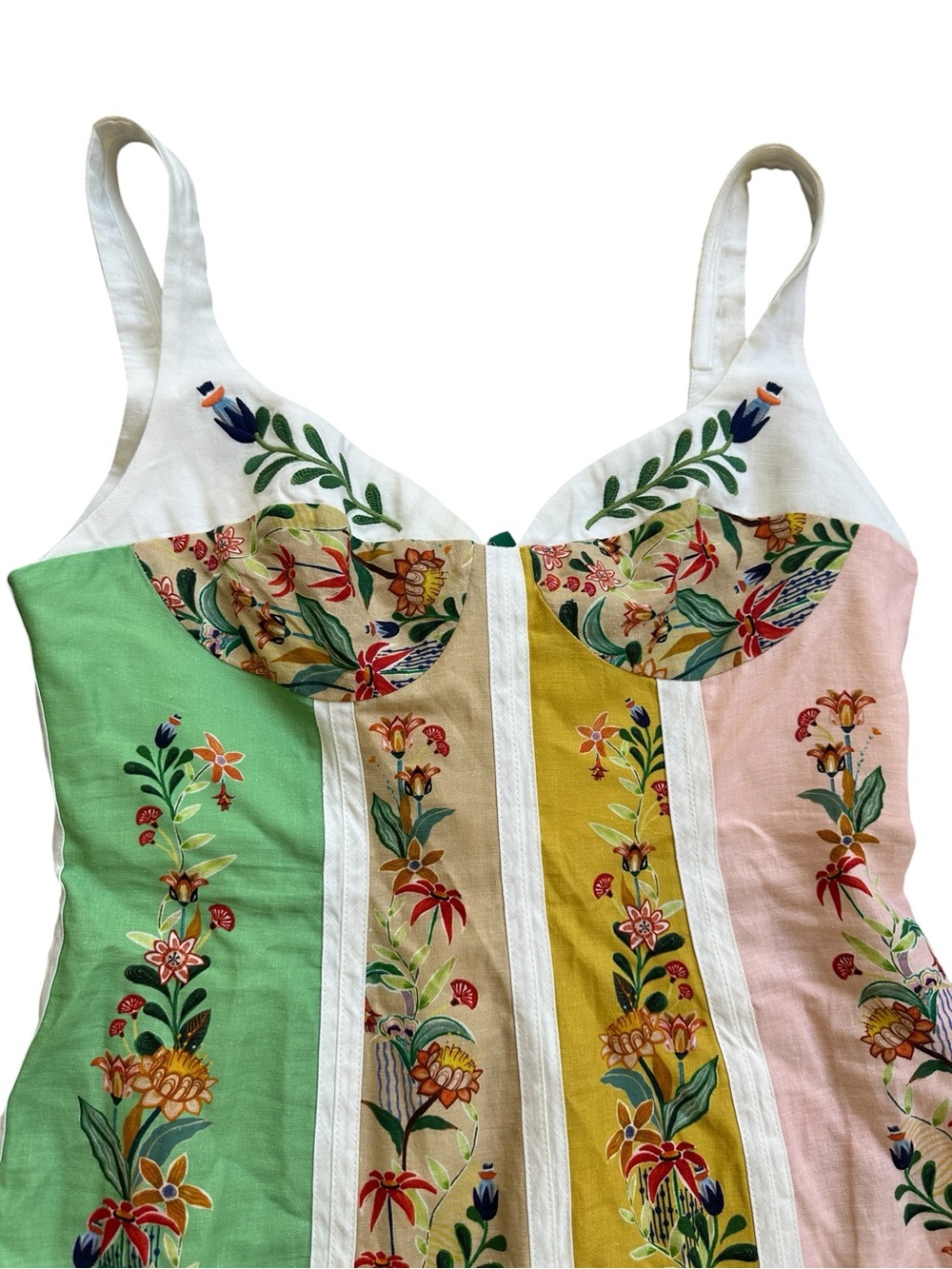NWT FARM Rio Delicate Floral Stripes Linen Maxi Corset Dress L - Picture 6 of 13